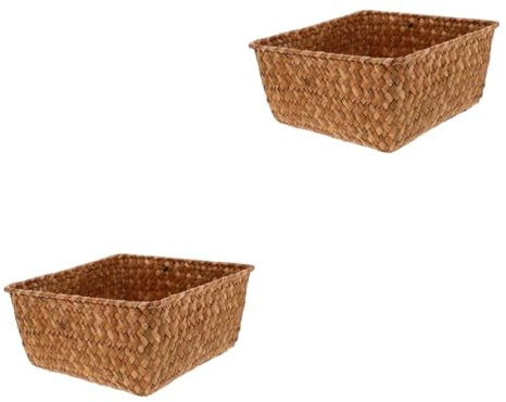 Zerodeko 2pcs Woven Seagrass Storage Basket for Desktop Organization Capacity Sundries Holder for Natural Material Decor Versatile Storage