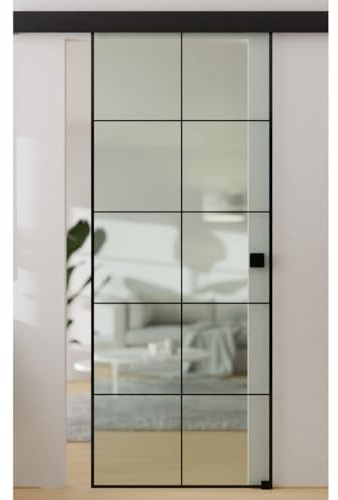 HORI Glasschiebetür Loft Design – ESG-Sicherheitsglas Milchglas ohne Bohrungen – Glastür zum schieben - Raumtrenner für Innenräume ohne Zubehör - Lofttür ohne Beschläge 2058 x 935 mm I ohne
