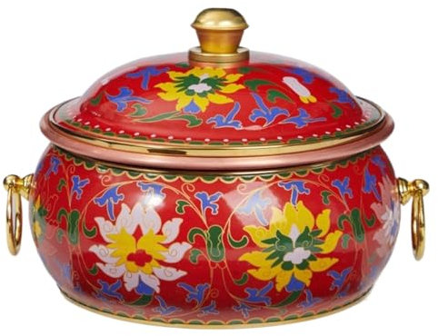 Chinese Hot Pot Enamel Hot Pot Single Copper Pot Induction Hot Pot Traditional Stew Pot Soup Pot Cooking Cookware Hot Pot (Red2-17 * 13cm