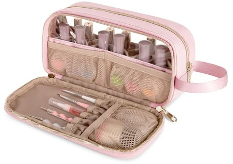 Prokva Estuche Organizador de Esmaltes de uñas con Capacidad para 12 Botellas (15 ml), Bolsa de Almacenamiento de Suministros de Esmaltes de uñas con Ventana Transparente, Rosa