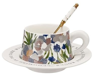 lskdnrufh Taza de café Taza de café de gran valor, taza de té de la tarde, taza de cerámica con patrón de iris vintage y platillo de 260 ml Taza(White)