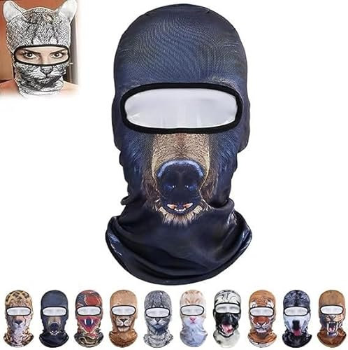 OSICAPEA Tier-Skimaske, 3D-Katzen-Sturmhaube, Sheisty-Gesichtsmaske mit Ohren, Vollgesichts-Kapuzenmaske, Tier-Ski for Reitsport im Freien(F)