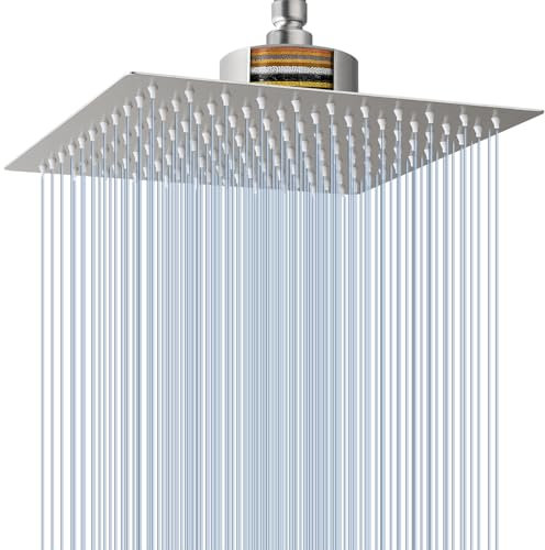 Pomme de Douche à Effet pluie Voolan avec Filtre à Haut Débit et à Effet pluie en Acier Inoxydable, Pommeau de Douche à Effet Cascade pour Eau Dure (30cm Nickel Brossé)