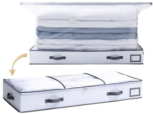 TAILI Sacchetti Sottovuoto con Scatola 2 in 1, 105x43x15cm, Grigio e Bianco | Design salvaspazio pieghevole, risparmia l'80% di spazio, per piumini, vestiti e biancheria da letto