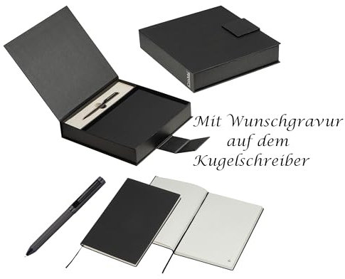 Hochwertiges Geschenkset mit Notizbuch und Kugelschreiber mit Gravur