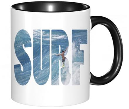 HRRASFAZF Tazza Caffe Latte Te in Ceramica,330 Ml,Tazza Divertente e Originale per Gli,tazza regalo,Parola SURF cavalcando un'onda gigante dell'oceano alle Hawaii