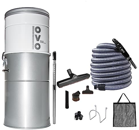 OVO Heavy Duty Powerful Central Vacuum System, Hybrid Filtration (with or Without Disposable Bags) 35L or 9.25Gal, 700 Air watts with 40ft Deluxe Accessory kit Included