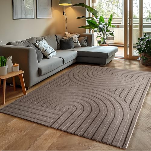 Teppium Boho Teppich 140 x 200 cm Beige – Weicher Skandinavischer Kurzflor mit 3D-Effekt – Waschbar & Pflegeleicht – Vielseitiger Teppich für Wohnzimmer oder Schlafzimmer