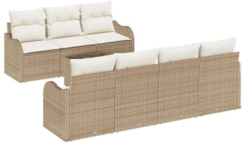 vidaXL 8-delat trädgårdsoff set med kuddar Beige Poly rotting utomhusmöbler Sektionell för balkong patio och sittning väderbeständigt 6 sittplatser grädde handvävd soffa modulär