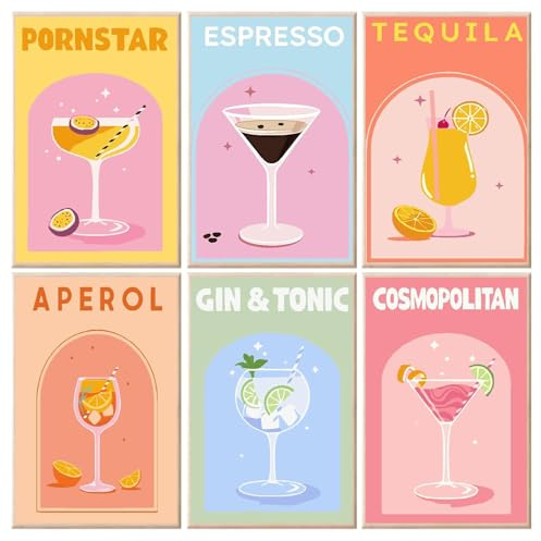 GJSZZO 6 Pack Cocktails Paint by Numbers Kits for Adults, Paints by Number Kit for Beginners On Canvas, Easy DIY Acrylic Painting Kits for Home Wall Decor 7.8x11.8inch Frameless