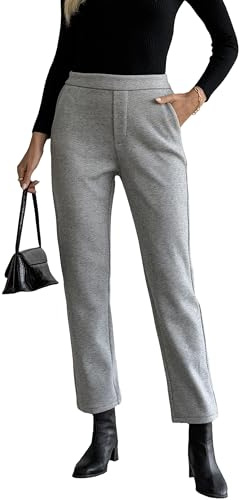 Women's Wool Blend Vintage Tweed Soft Winter Pants Fleece Lined Thermal Pull on Cropped Dress Trouser Lightgrey