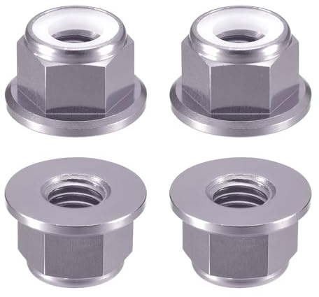 sourcing map Sechskant-Kontermuttern mit Nylon-Einsatz, M8 x 1,25 mm, Aluminiumlegierung, selbstsichernde Mutter, eloxierte Flansch-Kontermutter für Befestigungselemente (Titangrau), 4 Stück