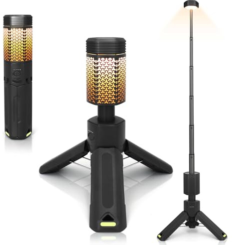Qinzhuo Teleskop Campinglampe, 10500mAh Aufladbar Camping Licht mit Aufbewahrungstasche, Tragbare Wasserdichte Campingleuchte mit Magnetischer (Schwarz)