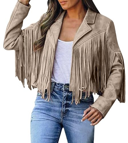 Manteaux de cow-girl en faux daim à franges, vestes courtes, tenues d'automne, moto en cuir pour femmes, mode kaki, taille XX-Large