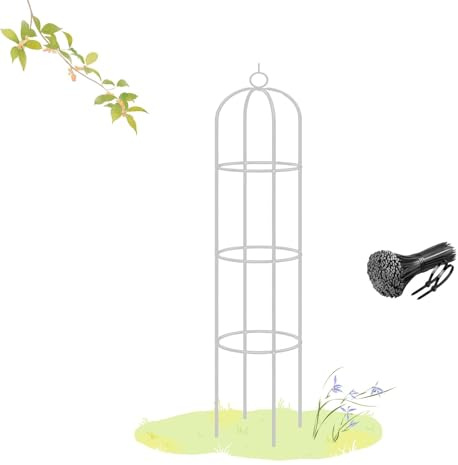 Obelisco da giardino, traliccio di supporto per piante rampicanti per interni ed esterni, paletto per rose e fagioli, 190 x 40 cm, colore: bianco, perfetto per balconi e giardini