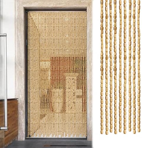KGUDYS Holzperlen-Türvorhänge,Beige Hängende Perlenvorhang Für Tür,Retro-Natur Holzvorhang Fliegenschutz,Handgefertigt,Für Eingangsbereich, Schlafzimmer