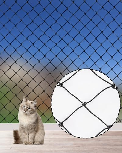 Fonyiunce Katzennetz für Balkon und Fenster 6x3m katzenschutznetz mit Hochfestem Nylon,Katzennetz für Balkon,Katzenschutznetz Schwarz, Bissfest und alterungsbeständig