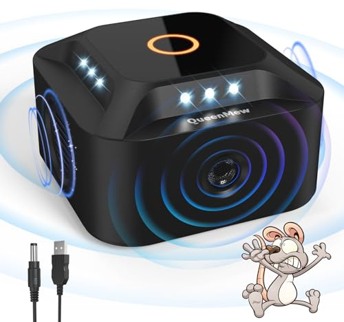 Ultrasuoni per Topi 360°, 3 Modalità Dissuasore Topi Ultrasuoni Talpe Collegare con 12 Luci Stroboscopiche, 300 m² Raggio Repellente Ratti Dissuasori per Ratti Indoor per Ragni Falene Formiche