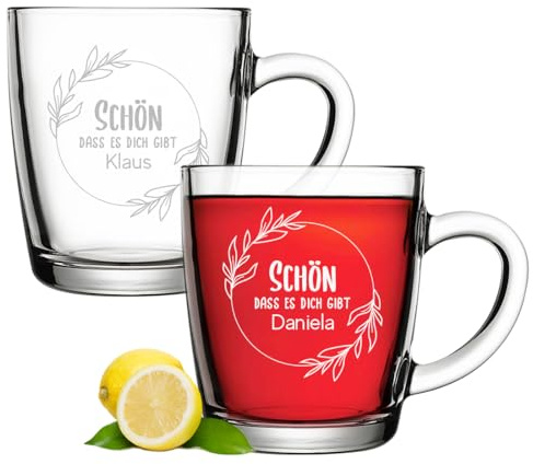 polar-effekt Tee Gläser 340 ml 2er-Set modern mit Gravur - Personalisierte Geschenk-Idee - Hitzebeständiges Teeglas mit Namen - für warme und kalte Getränke