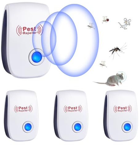 Ultraschall Schädlingsbekämpfer, 4 Stück Mäuseabwehr Mäusevertreiber Ultraschall & Elektronische Insektenschutzmittel, Pest Control Repeller für Mäuse Ratten Mücken Kakerlaken Spinnen Fliegen