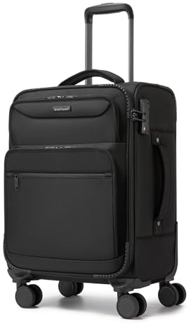 British Traveller Maleta Cabina 57,5cm Trolley Rígido con 4 Ruedas Giratorias y Cerrado TSA, Negro