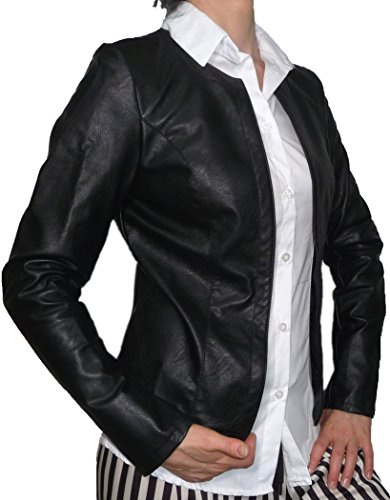 Fantasy Giacca Finta Pelle Aperta Scollo Tondo Avvitata Leggera Donna Ragazza (M 42 IT, Nero)
