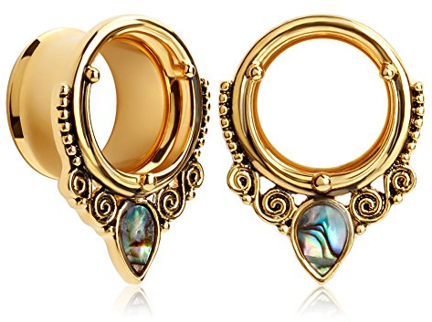 KUBOOZ (1 Paar) 2018 Sommer Neue Ankunft Sea-Shell Edelstahl Schraube Ohrstöpsel Tunnel Messgeräte Keil Piercings 7/8“