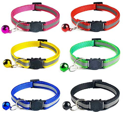 Anjing Katzenhalsband, reflektierend, mit Glöckchen, verstellbar, 6 Stück