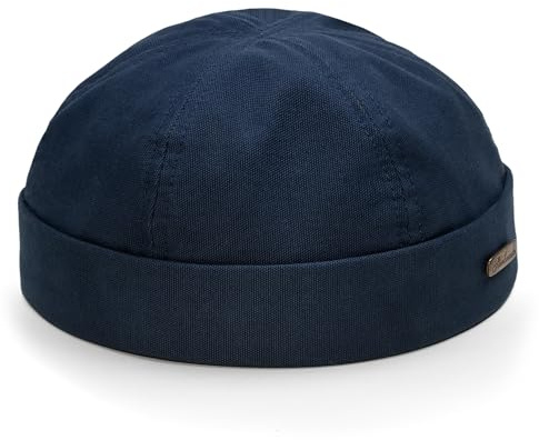 Sterkowski Modell Docker | 100% Baumwolle Dockermütze für Herren und Damen | Sommer Herbst Frühling Fischer Ohne Schirm Biker Cap Damen Fisherman Beanie Hafenarbeiter Kurz Kappe Marineblau 56