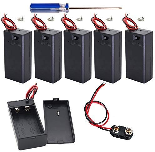 GTIWUNG 6PCS 9 Volt Battery Holder with Switch, 9V Battery Case with Switch, 6PCS 9V Battery Clips Connecter with Bare Leads and Hard Shell (Type I)