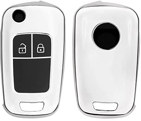 kwmobile Autoschlüssel Hülle kompatibel mit Opel Chevrolet 2-Tasten Klapp Autoschlüssel - Schlüsselhülle Silikon Cover - Hochglanz Silber