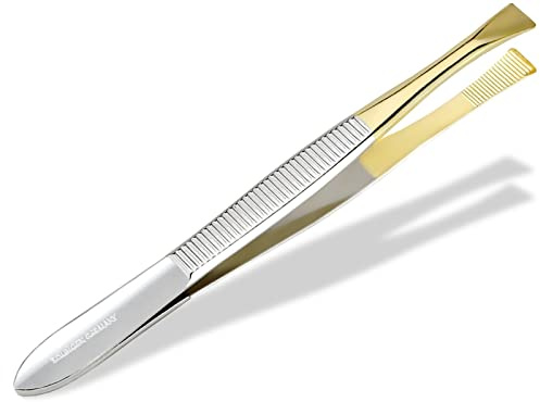 Zupfpinzette Pinzette aus Solingen Made in Germany Gerade/Vergoldet 7,8 cm | Augenbrauenpinzette für die Gesichtspflege zum Zupfen von Augenbrauen, Barthaaren oder kleinen Härchen für Damen und Herren