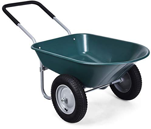 COSTWAY 2-Wheeled Wheelbarrow, Heavy Duty Garden Cart with 33cm Pneumatic Tires and Handle, Home Yard Dolly Utility Carts Hold up to 150KG (Green)