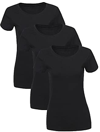LiKing T-Shirt Donna Maglietta con Scollo Rotondo Cotone Maniche Corte Tee Top Pacco da 1/3 6101