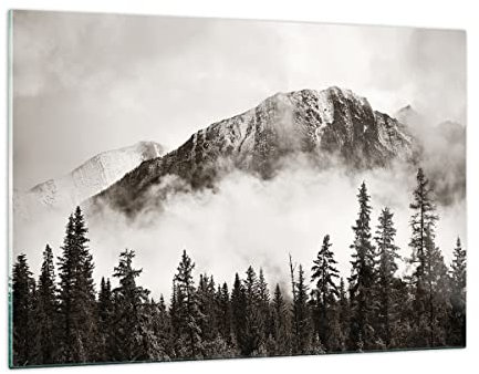 Wandbilder Dekoration Wohnzimmer Nebel Berg Wald Bilder auf Glas 120x80cm Glasbild Schlafzimmer Küche Deko Wand Kunstdruck Art Groß XXL Wanddeko Bild im Glas Modern Wall Decor Glasdruck GAA120x80-4936