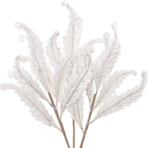 3 plettri artificiali con foglie di scintillio di Natale, grandi foglie artificiali con gambo lungo, decorazioni floreali per albero di Natale, composizioni floreali, Capodanno, ornamenti fai da te
