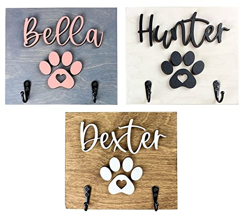 Collienght Personalisierter Hundeleinenhalter für die Wand, individueller Name, Rasse und Farbauswahl, Holzschild, Plaque-Aufhänger, Schlüsselhalter, Leine-Organizer (1 Hund)