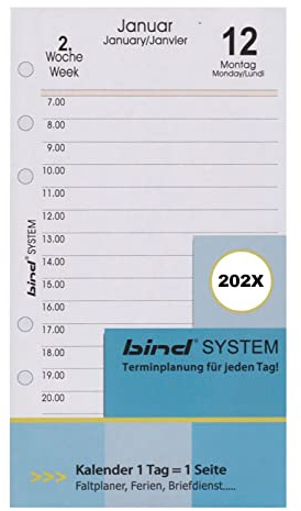 bind Kalendereinlage 2023 DIN ca. A6 - 1 Tag / 1 Seite, Weiß