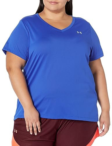 Under Armour Tech Kurzarm V - Twist, T-Shirt für Damen aus 4-Wege-Stretch-Stoff, ultraleichte und atmungsaktive Laufbekleidung Frauen, (400) Team Royal/Metallic Silber, XS