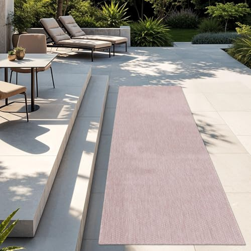 TT Home Teppich Für Outdoor Wetterfest Küchenteppich Balkon Terrasse Unifarbenes Design Modern, Farbe: Rosa, Größe:80x150 cm