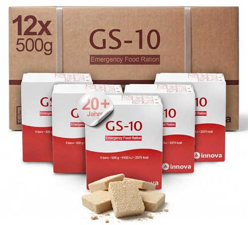 GS-10 Emergency Food Notfallnahrung MRE | Großkarton 12x500g | extrem lange haltbare Energieriegel | Notvorrat - Lebensmittel für Survival-Ausrüstung und Survival Kit