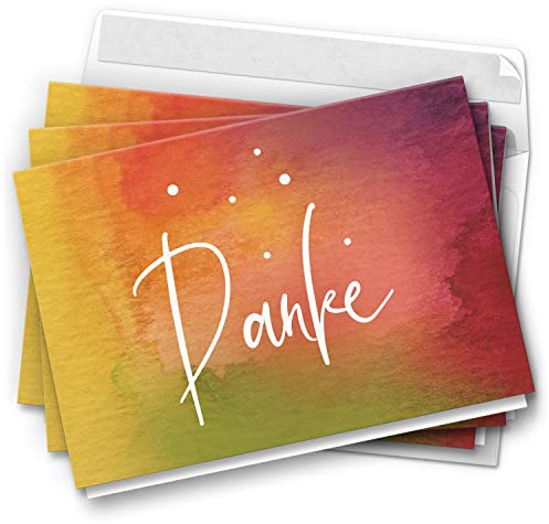 10 Dankeskarten mit Umschlag - Motiv Aquarell Regenbogen - moderne Klappkarten Danksagungen, Danke sagen, bedanken, Dankeschön Karten