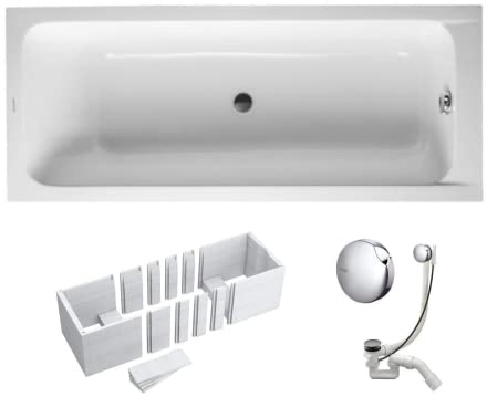 VBChome Badewanne 170x70 cm Duravit Acryl SET – Stilvolle Rechteck-Badewanne inkl. Styroporträger, Siphon & Ablaufgarnitur in Chrom – Robuste & pflegeleichte Wanne, modern & weiß für Ihr Badezimmer