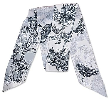 LumiSyne Skinny Seidenschal Damen Mädchen Schmale Lange Halstuch Blumen Baum Druck Buchstaben Muster Retro Künstlerisch Stil Satin Ribbon Seidentüch Krawatte Kopfschmuck Haarschal Handtasche Griffband