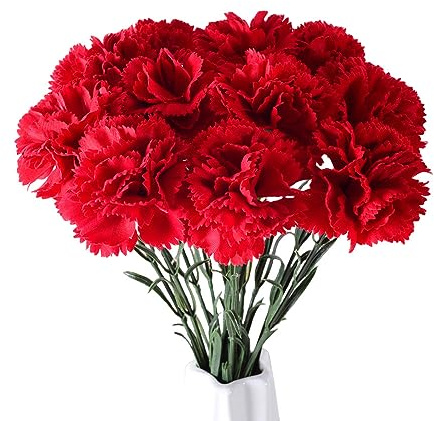 XZJMY Lot de 10 fleurs artificielles en soie avec tige de 55 cm de long, arrangements floraux, décoration de mariage, centres de table, décoration de maison, bureau, fête (rouge, 10)