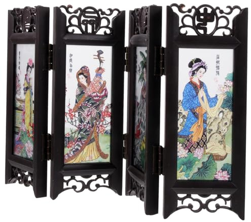 Holibanna Paravent Pliable à Motif Quatre Beautés, Mini-écran Chinois en Résine, Décor Antique pour Maison Et Scène, Séparation Décorative pour Chambre, Accessoire Vintage Compact