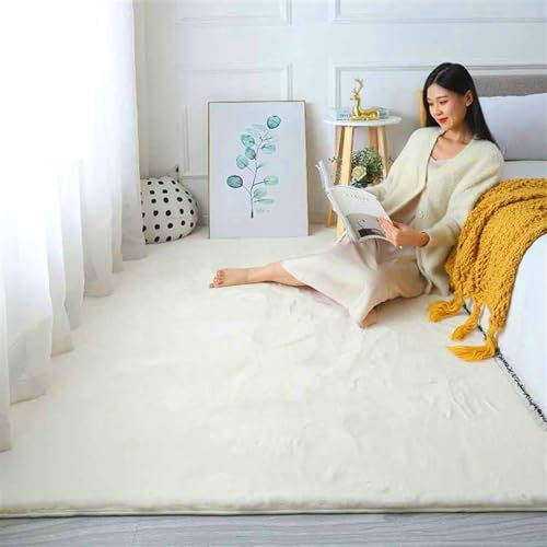 ZWPILY Hochflor Teppich Wohnzimmer Kinderzimmer Flauschig Fellteppich Kunstfell Fellimitat Plüsch Bettvorleger Einfarbig, Waschbar rutschfest, Modern Kunstfell Carpet,Beige,60x110cm