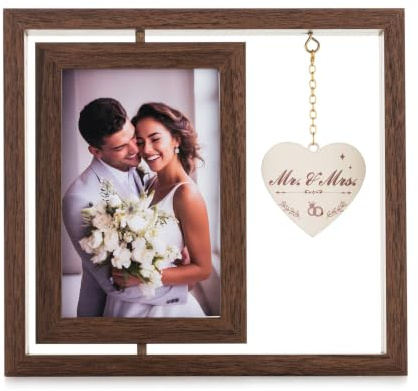 NUPTIO Geschenk Bilderrahmen Bilder für Hochzeit: 10x15cm, Holz Fotorahmen | Braun Photo Frame mit Mr. Mrs. Tags, Geschenk für Valentinstag, Paare, Weihnachts, Jahrestag, Hochzeitstag, Fotos