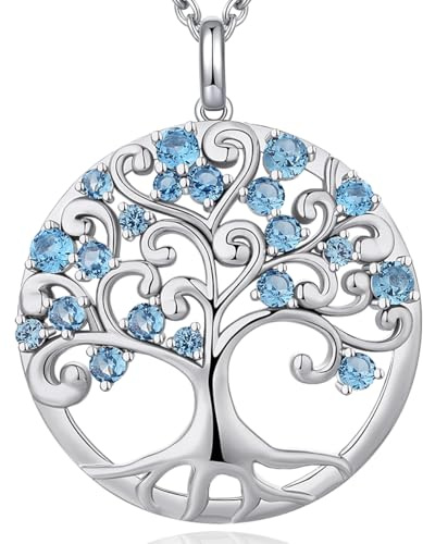 jiamiaoi Ciondolo a forma di albero della vita, placcato in oro bianco, con albero della vita, collana in argento con albero della vita, Zirconia cubica