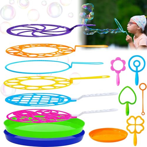 Zkaoai set med tvålbubblor, 14 stycken såpbubblor, bubbla, bubbla, trollstav, inställning, tvålbubblor, bubbelringar, stora såpbubbelstavar med bricka för barns födelsedag